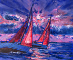 Segelboote im Gegenlicht, Ölbild auf Leinwand, 50x60cm