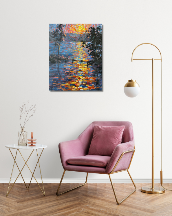 Sonnenuntergang über See, Acryl/Ölgemälde auf Leinwand, 50x40cm