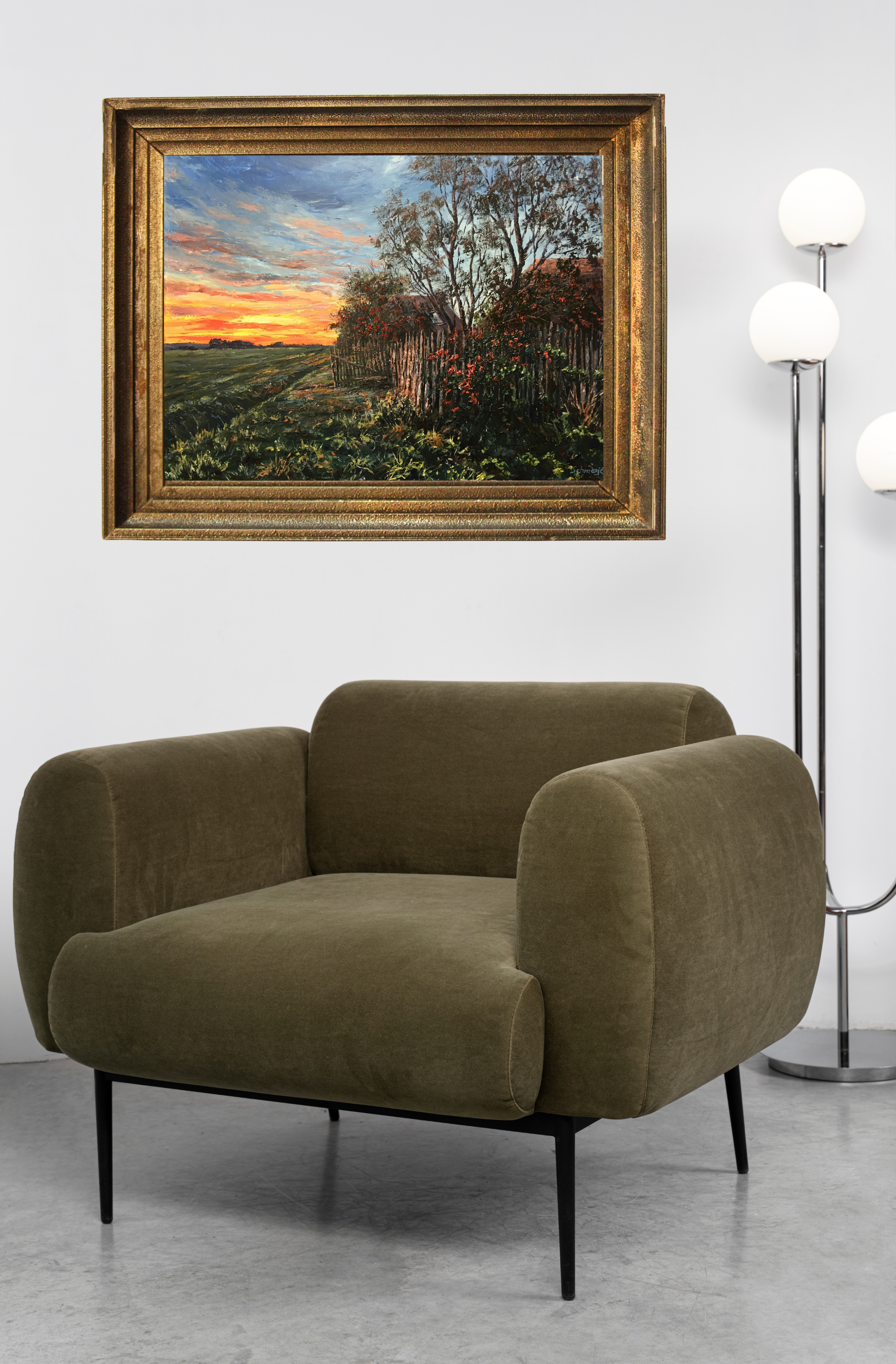 Sonnenuntergang am Feldrand, Ölgemälde auf Leinwand gespachtelt, 60x80cm