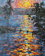 Sonnenuntergang über See, Acryl/Ölgemälde auf Leinwand, 50x40cm