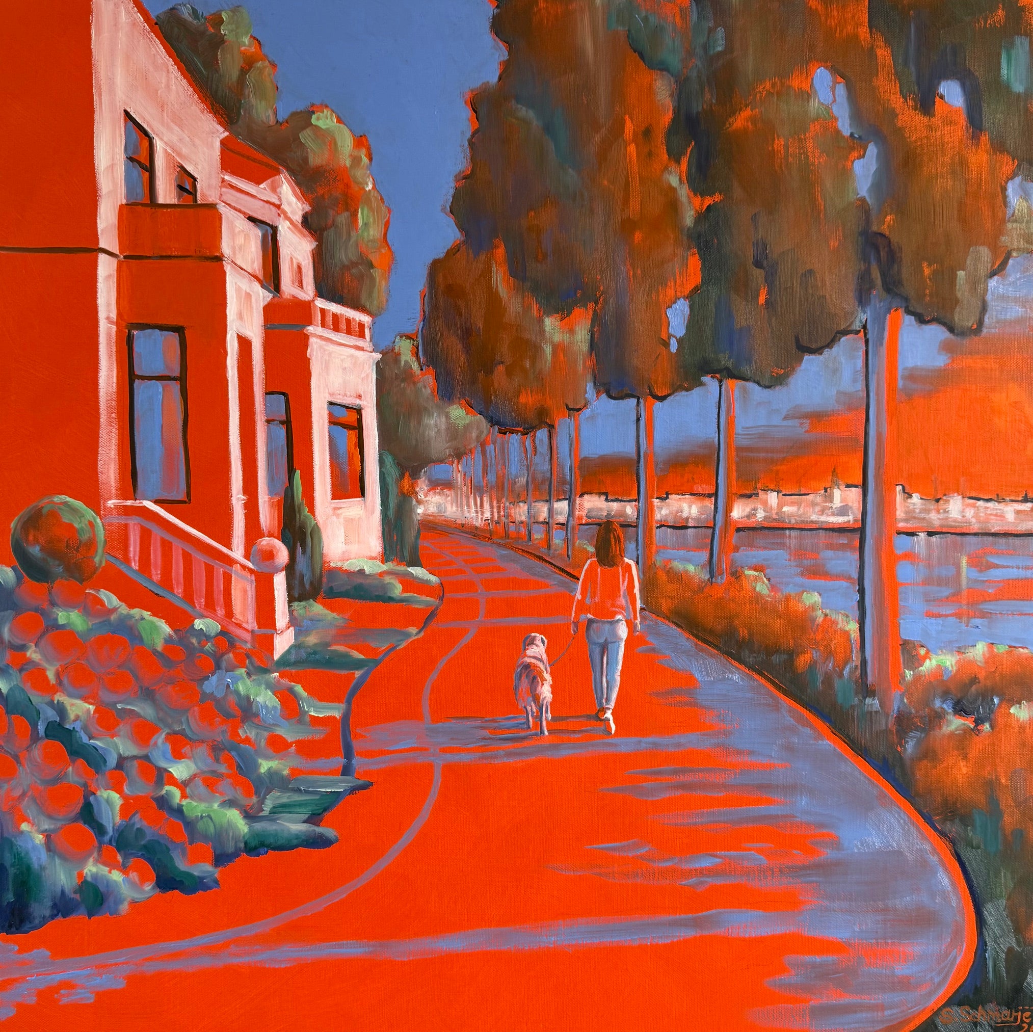 Spaziergang an der Elbe, Ölbild auf Leinwand, 60x60cm