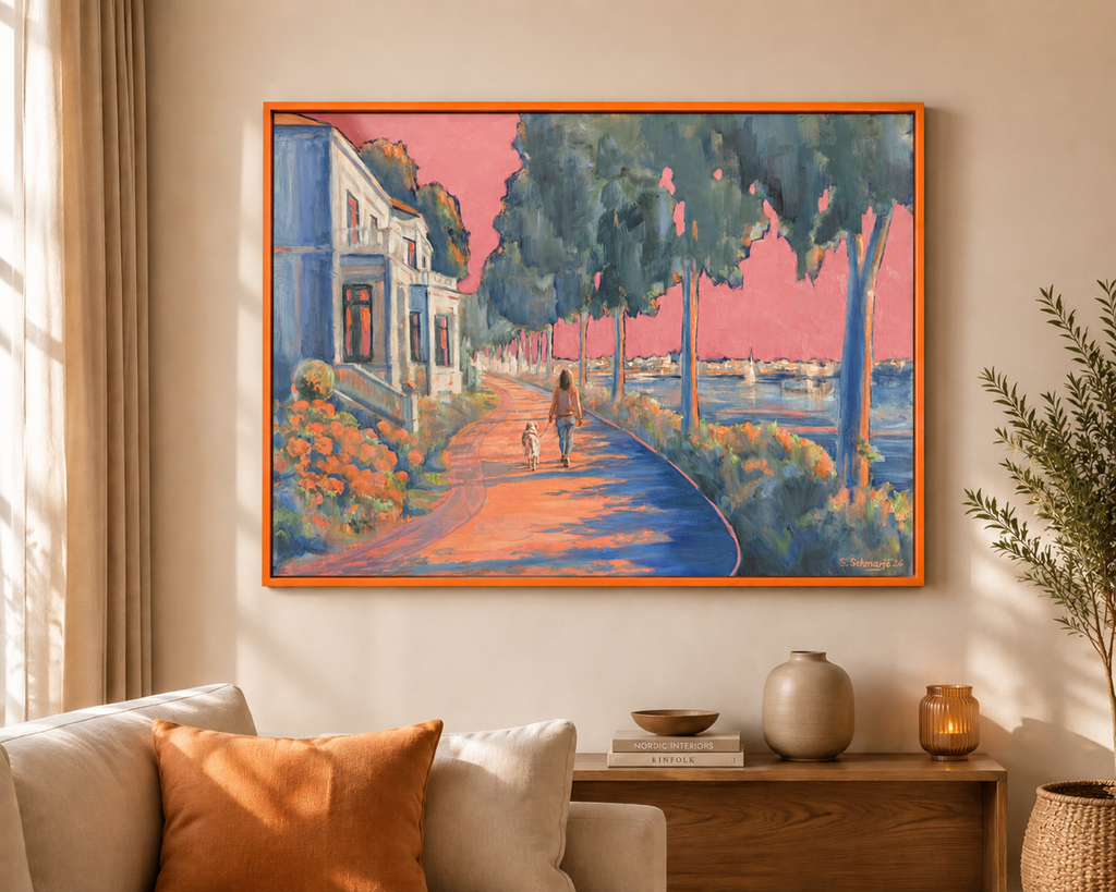 Spaziergang an der Elbe, Ölbild auf Leinwand, 60x80cm