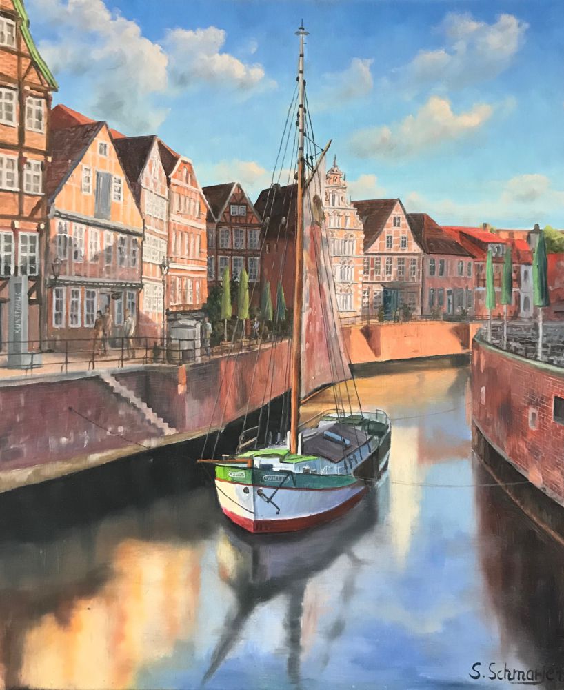 Willi am Stader Fischmarkt, Ölgemälde 60 x 50 cm