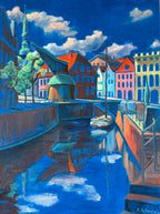 Stade Fischmarkt expressiv, Ölbild auf Leinwand, 80x60cm