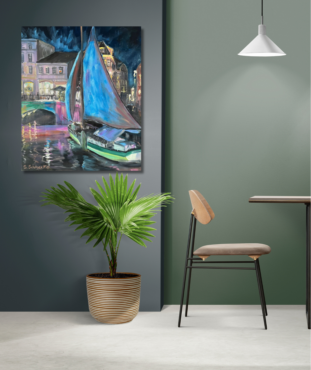 Stade Stadtfest Fischmarkt, Ölgemälde 60 x 50 cm