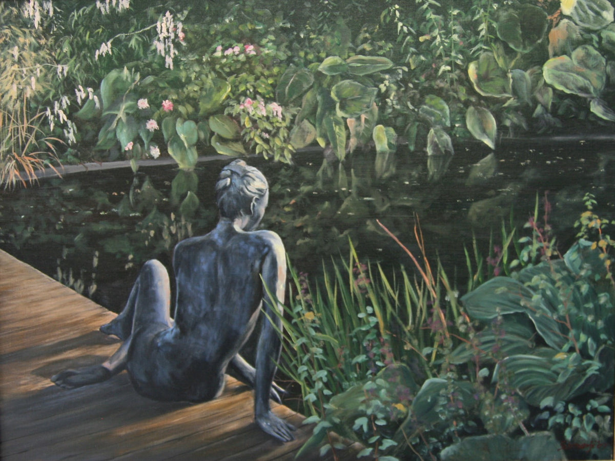 Statue am Teich, Ölbild auf Leinwand, 60x80cm