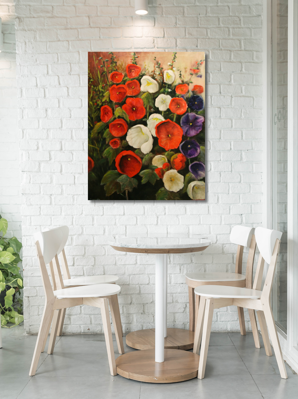 Stockrosen, Ölgemälde auf Leinwand, 100x80cm