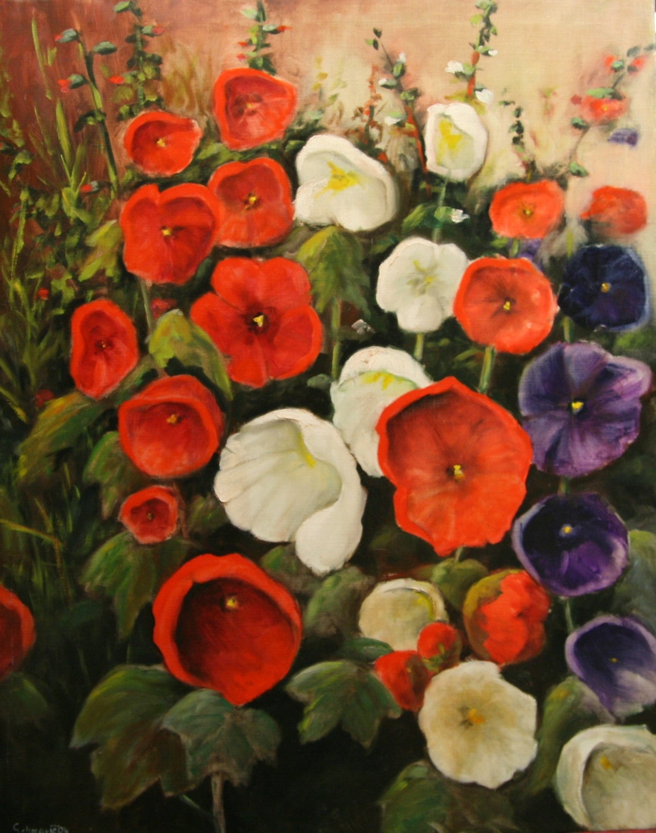 Stockrosen, Ölgemälde auf Leinwand, 100x80cm