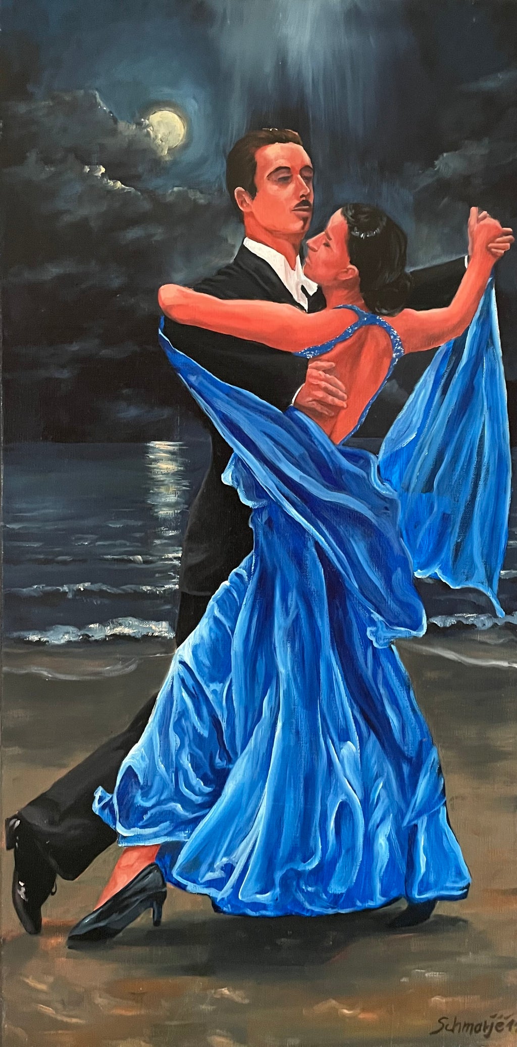 Tanzendes Paar, Ölgemälde auf Leinwand, 80x40cm