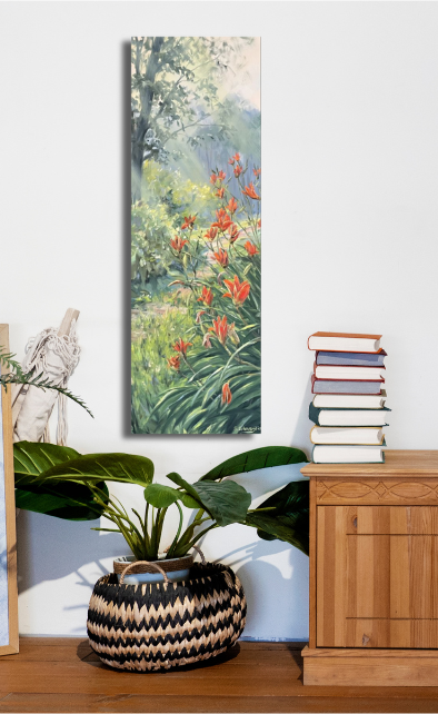 Taglilien, Ölgemälde 150 x 50 cm