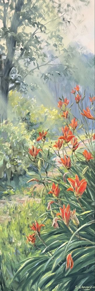 Taglilien, Ölgemälde 150 x 50 cm