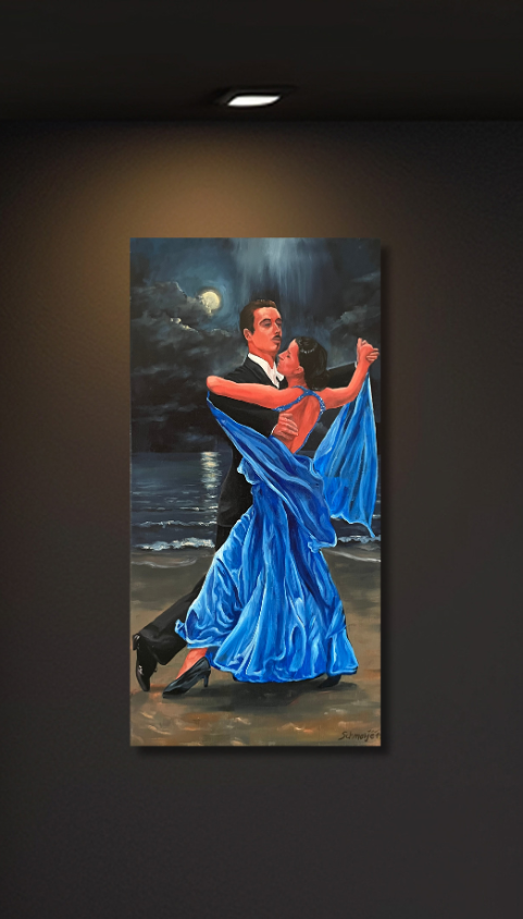 Tanzendes Paar, Ölgemälde auf Leinwand, 80x40cm