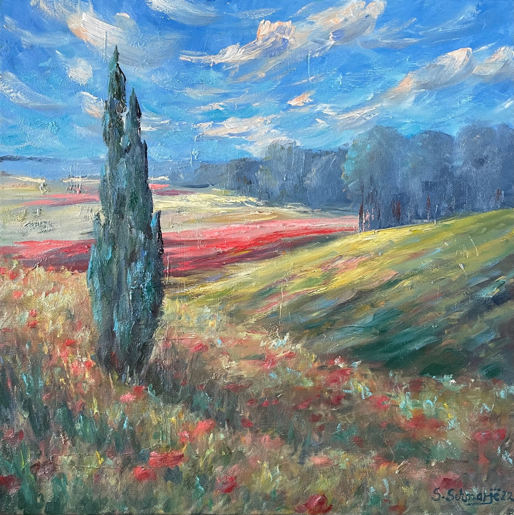 Mohn in der Toskana, Ölgemälde auf Leinwand, 60x60cm