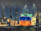 Trockendock bei Nacht, Öl gespachtelt 80 x 100 cm