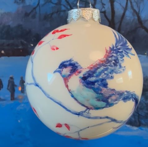 Tannenbaumkugel Paradiesvogel weiß 10cm