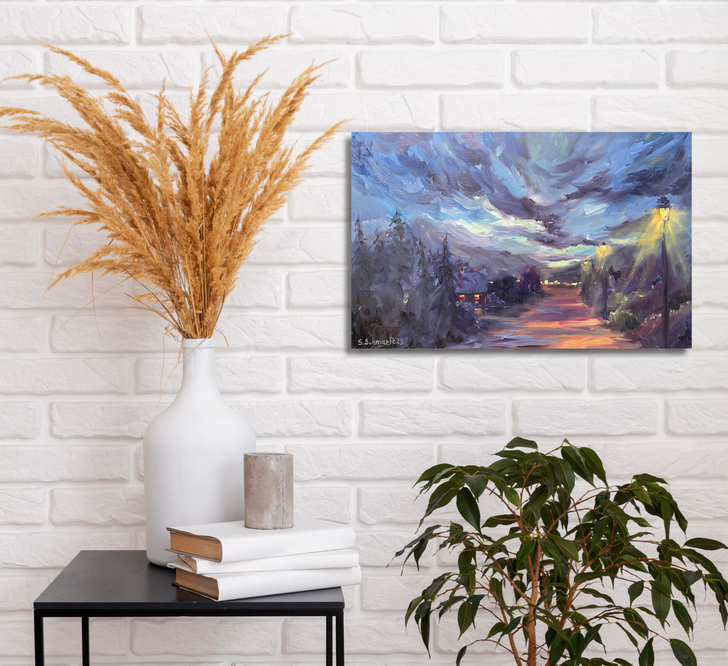 Laternen am Weg, Ölgemälde auf Leinwand,  40x50cm