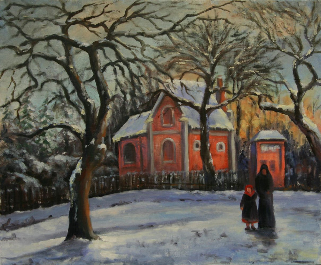 Winterlandschaft nach Pissarro, Ölgemälde 50 x 60 cm