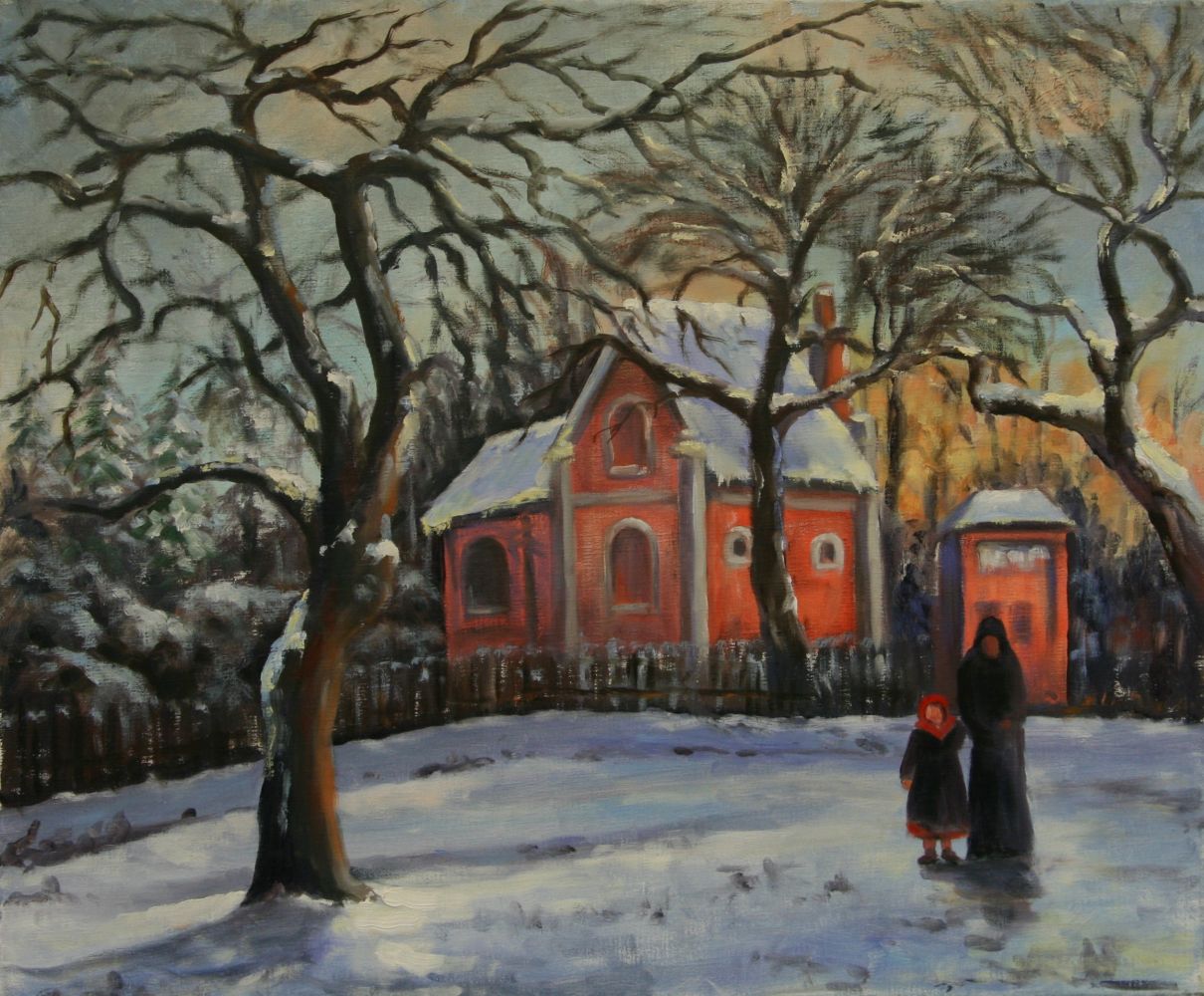 Winterlandschaft nach Pissarro, Ölgemälde 50 x 60 cm
