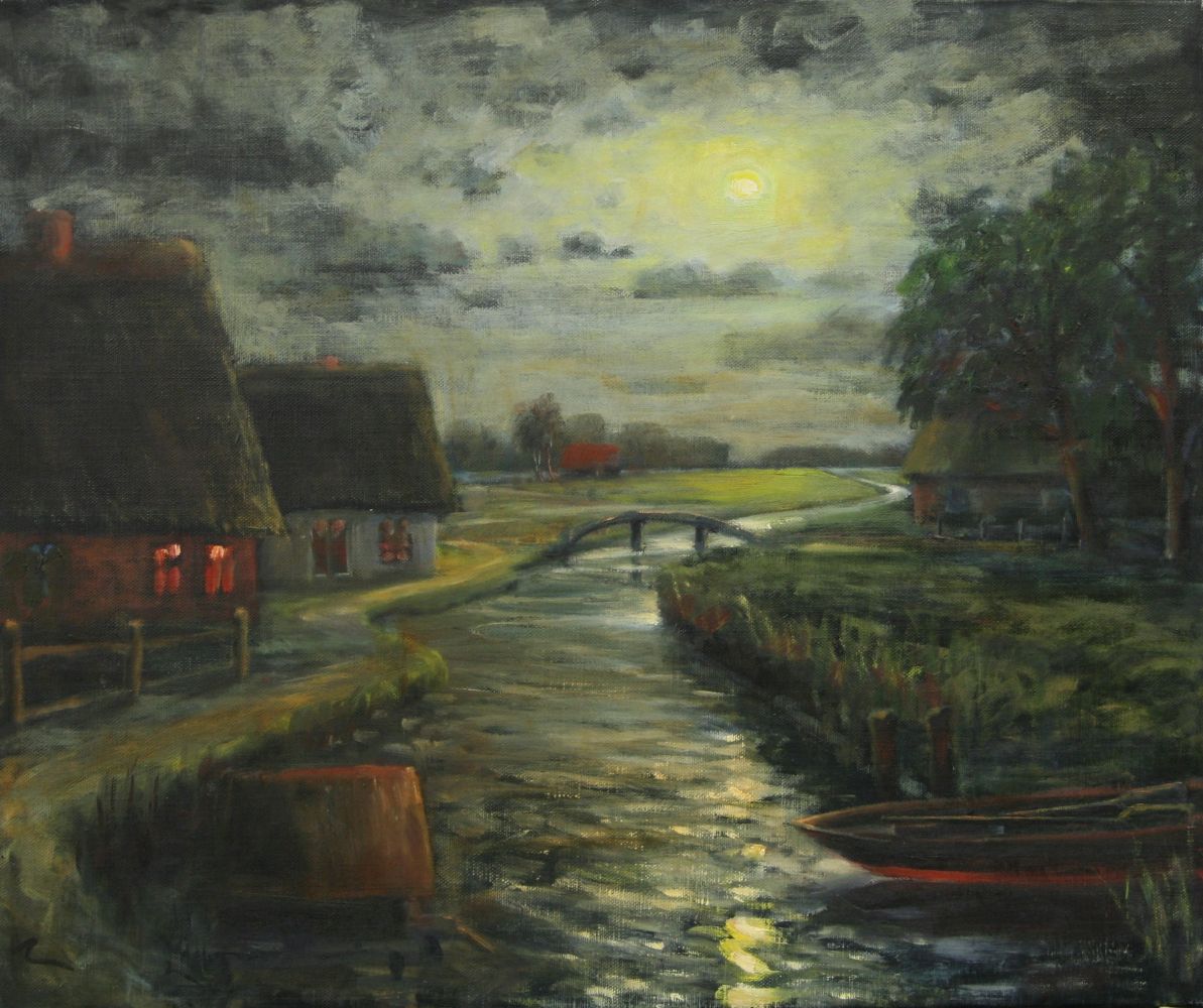 Worpswede bei Nacht, Ölgemälde 50 x 60 cm