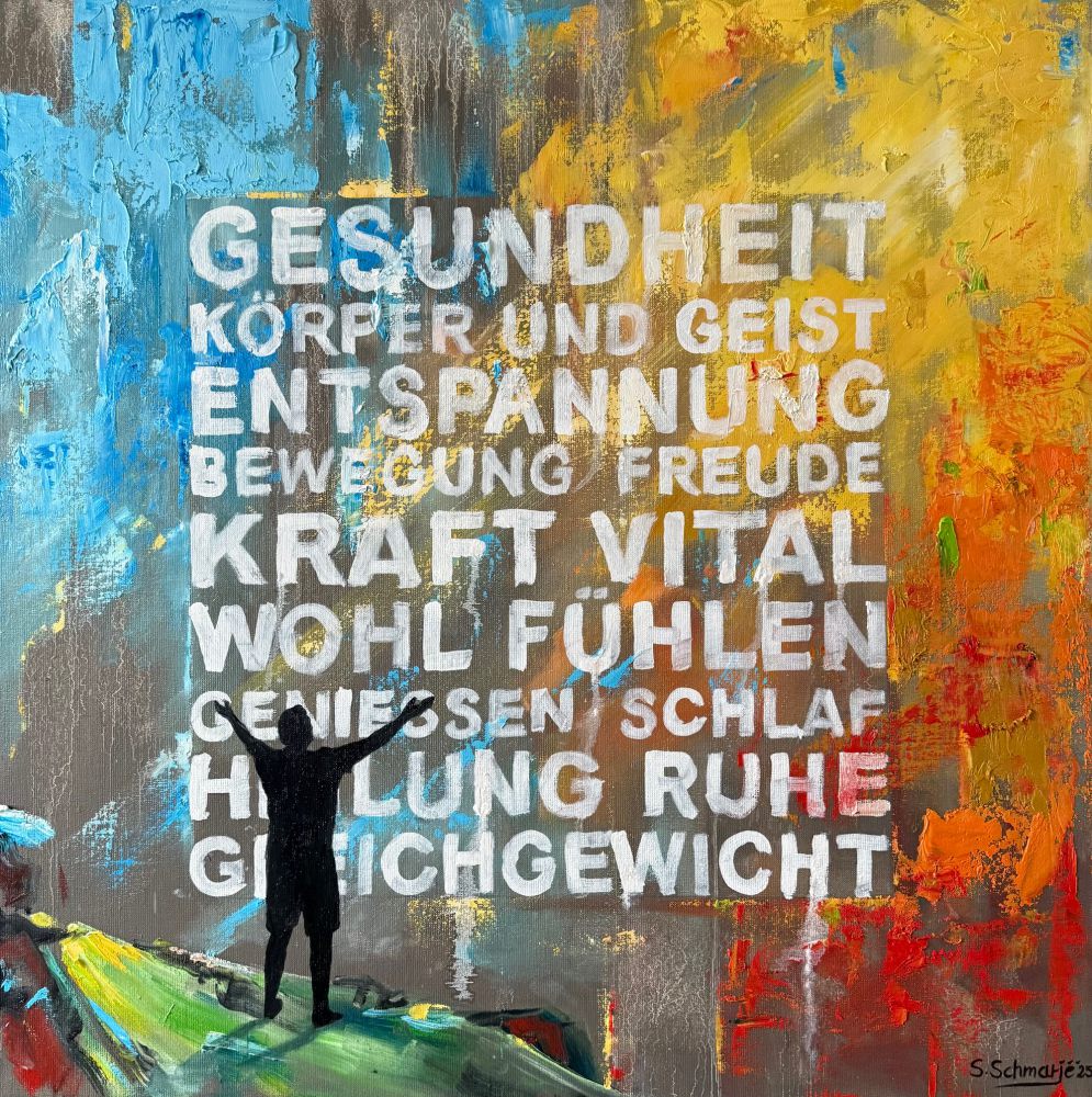 "Wünsche Gesundheit", Öl und Acryl auf Leinwand 80 x 80 cm