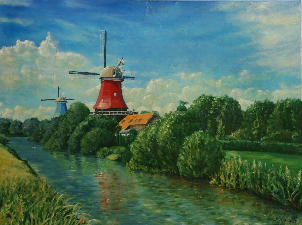 Zwillingsmühlen Greetsiel, Ölgemälde auf Leinwand, 60x80cm