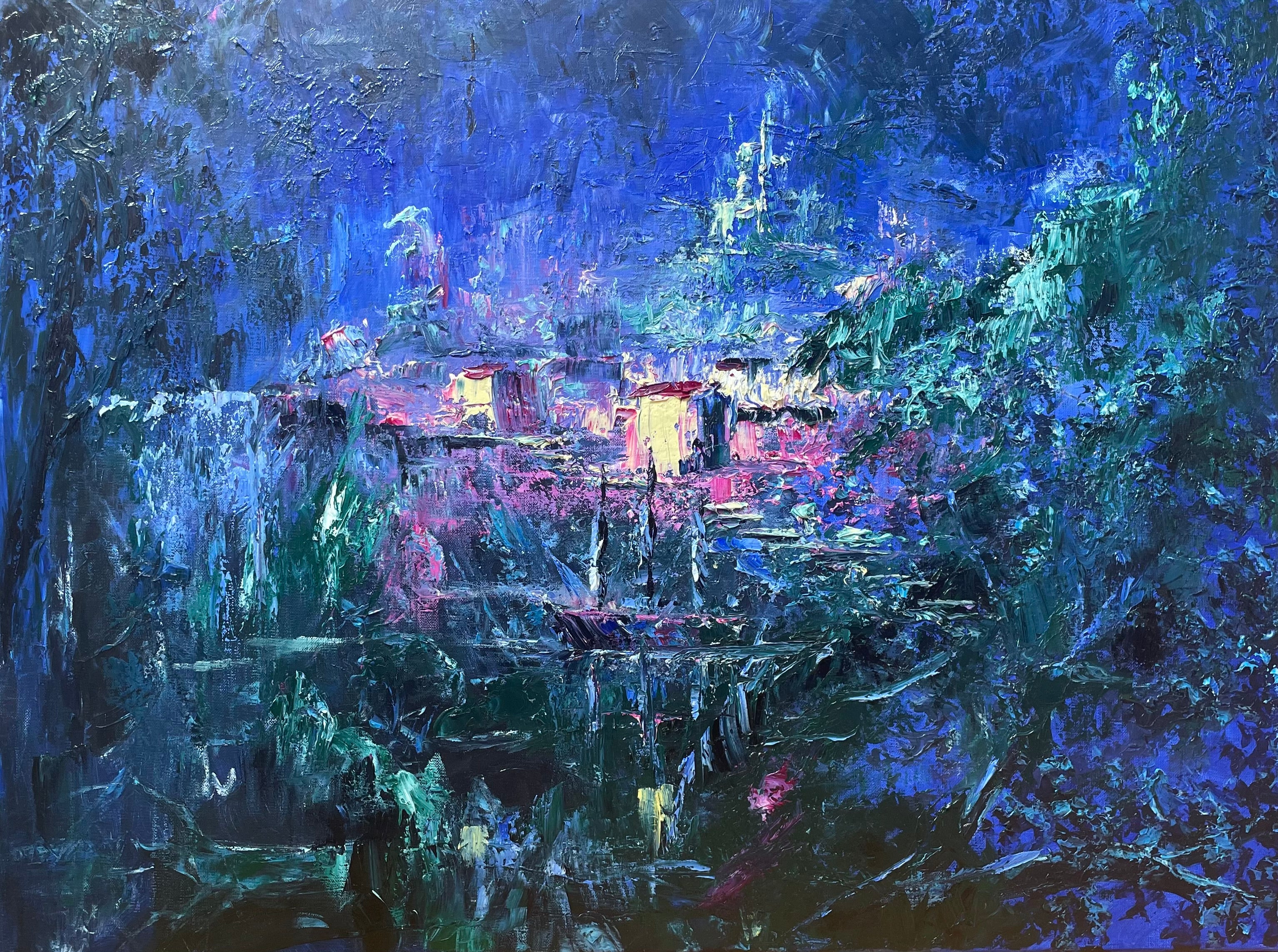 Segelschiff in Bucht, Ölgemälde auf Leinwand, 60x80cm