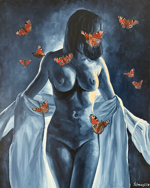 Akt mit Schmetterlingen, Ölbild auf Leinwand, 100x80cm
