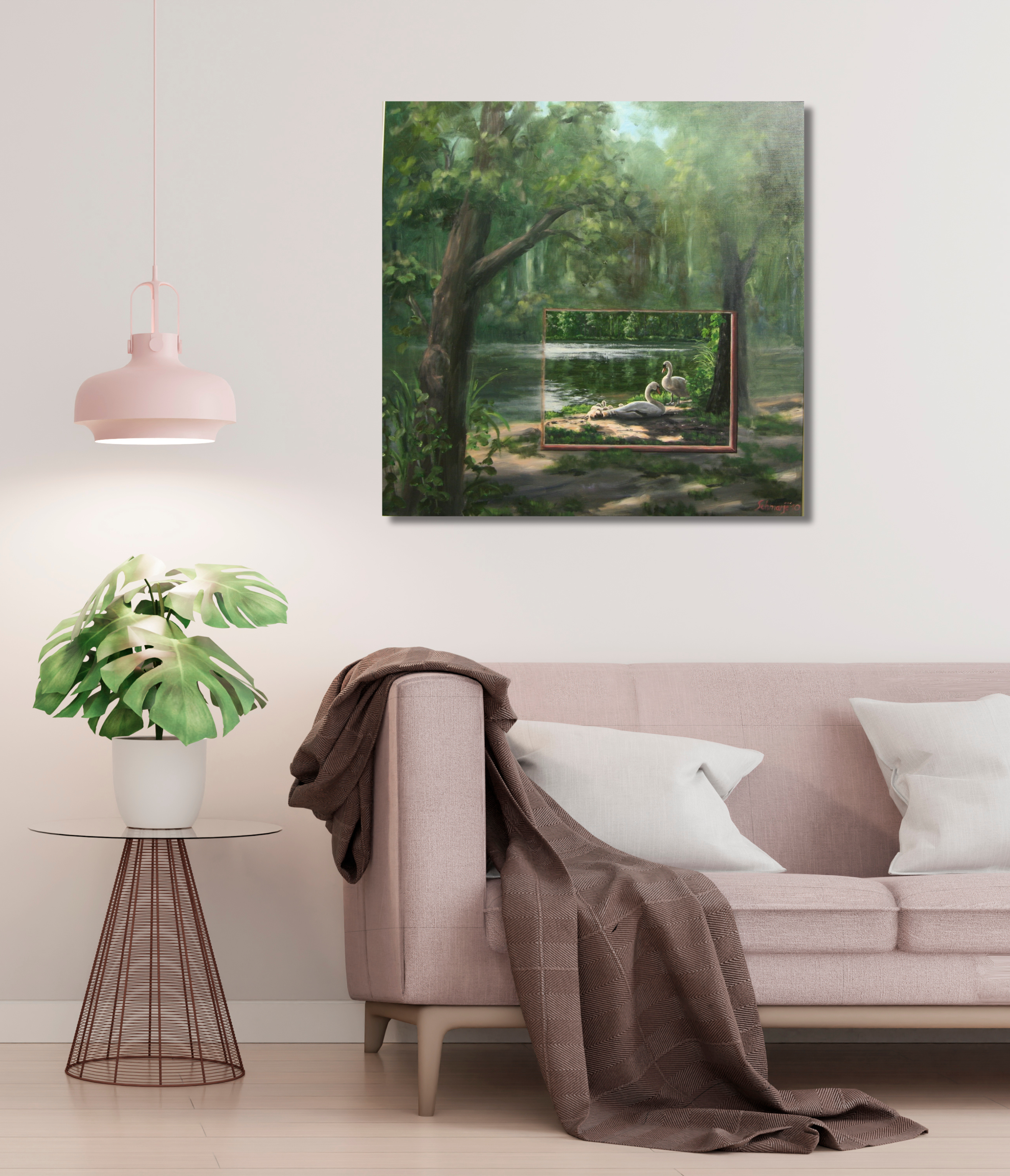 Appelbeck am See, Bild im Bild in Öl, 80 x 80 cm