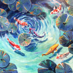 "X3" Kois im Frühling, Ölgemälde 100 cm x 100 cm