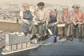 Bauarbeiter über Hamburg, Ölgemälde auf Leinwand, 75x200cm