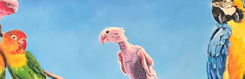 Papageien, Öl auf Leinwand 50 cm X 150 cm