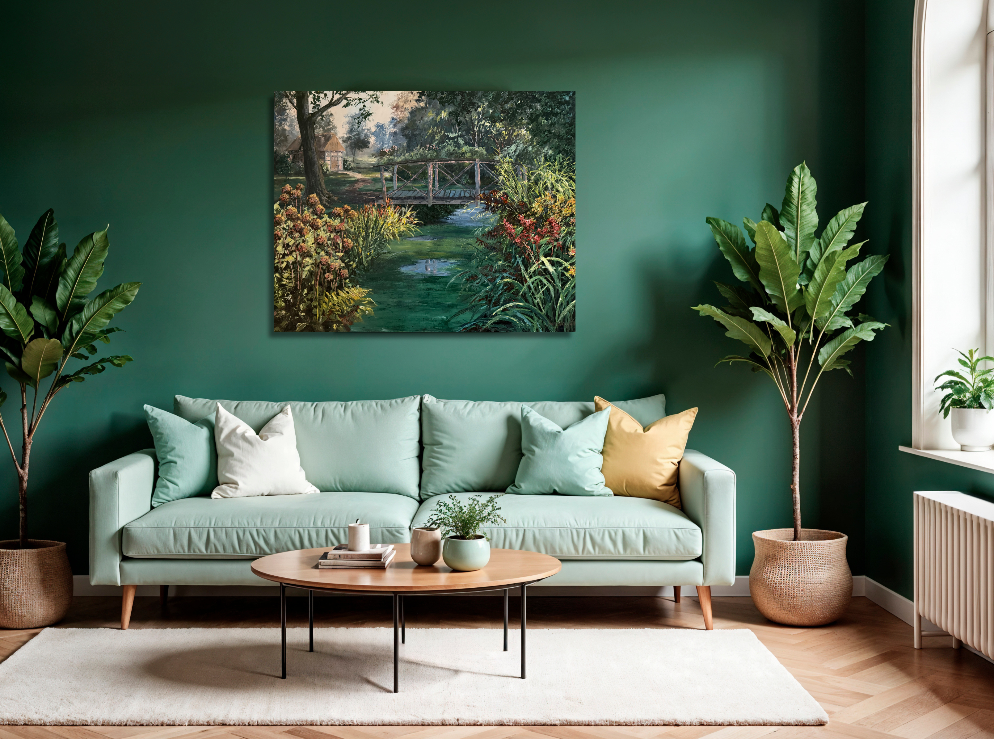 Landschaft mit Brücke, Ölgemälde 80 x 100 cm