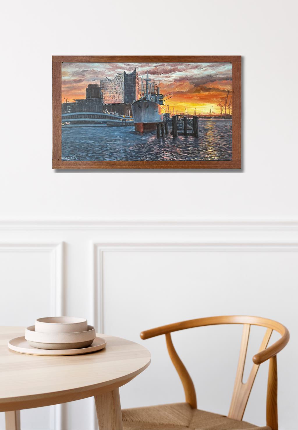Cap San Diego vor Elbphilharmonie, Ölgemälde auf Leinwand, 30x60cm