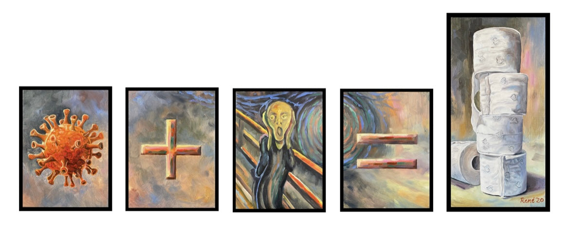 Corona, 5-teiliges Ölgemälde, 4St. je 20 cm x 20 cm und 1St. 40 cm x 20 cm