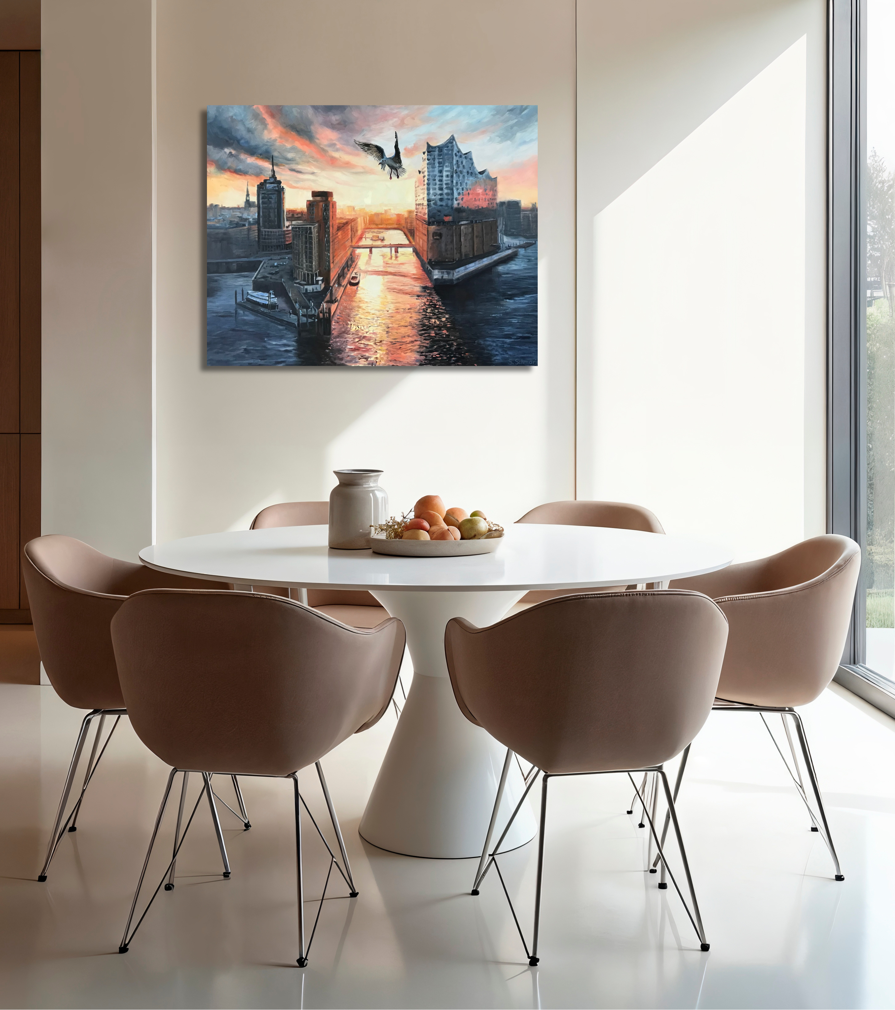 Elbphilharmonie und Speicherstadt, Ölgemälde 80 cm x 100 cm