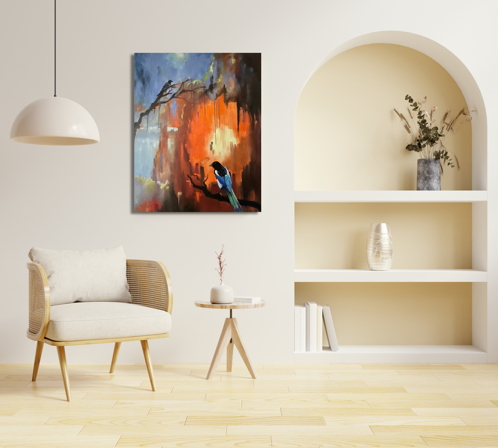 Die Elster, Ölgemälde auf Leinwand, 100x80cm