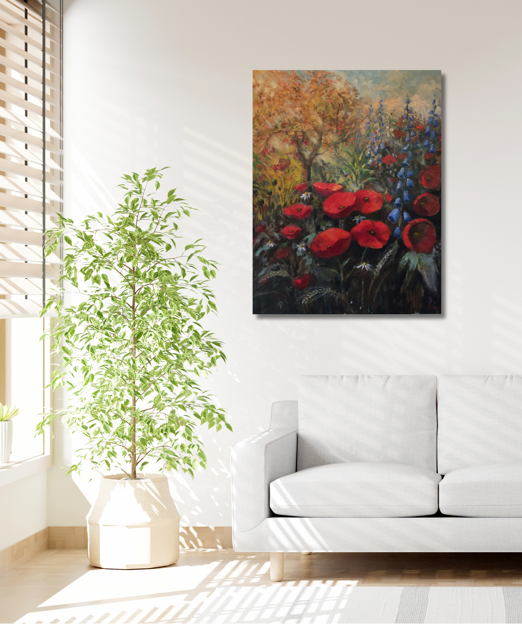 Mohnblumen und Fingerhut, Ölgemälde auf Leinwand, 100x80cm