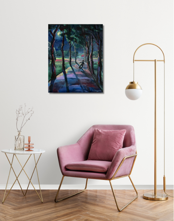 fröhlicher Spaziergänger, Ölgemälde auf Leinwand, 50x40cm