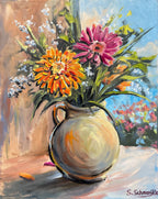 Blumenstrauß mit Gerbera in Vase, Ölgemälde auf Leinwand, 50x40cm