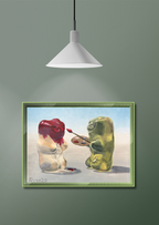 Gummibärchen bekommt Farbe, Ölgemälde 18 x 24 cm