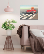 Gummibärchen fährt Auto, Ölgemälde, 40 cm x 50 cm