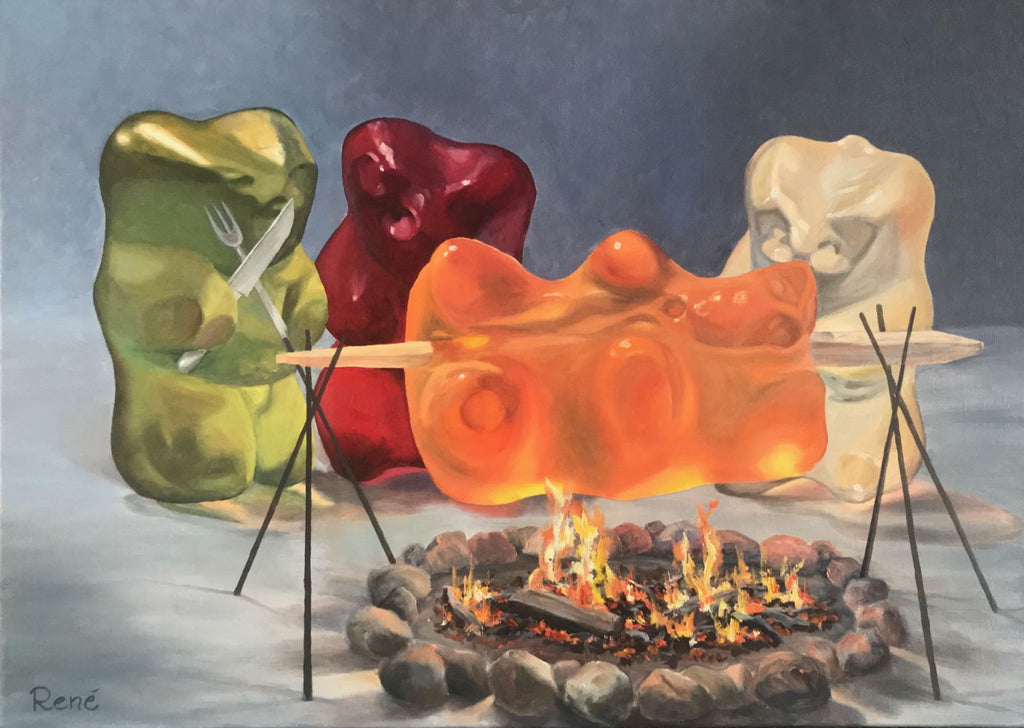 Gummibärchenkanibalen, 50 x 70 cm Ölbild