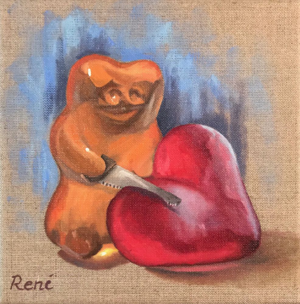 "Gummibärchen mit Herz" Öl auf Leinwand 20 x 20 cm