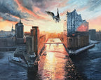 Elbphilharmonie und Speicherstadt, Ölgemälde 80 cm x 100 cm