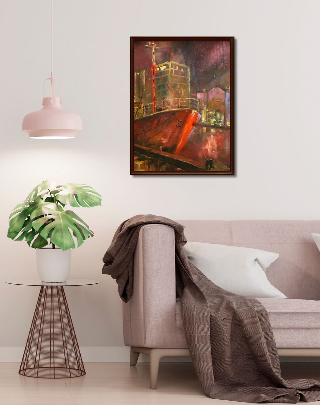 Lichterfest im Harburger Hafen, Ölgemälde auf Leinwand, 60x50cm