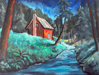 Rotes Haus im Wald, Ölgemälde auf Leinwand, 30x40cm
