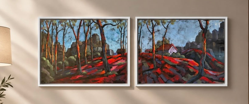 Hügellandschaft, Ölbild auf Leinwand, 40x100cm (2-teilig)