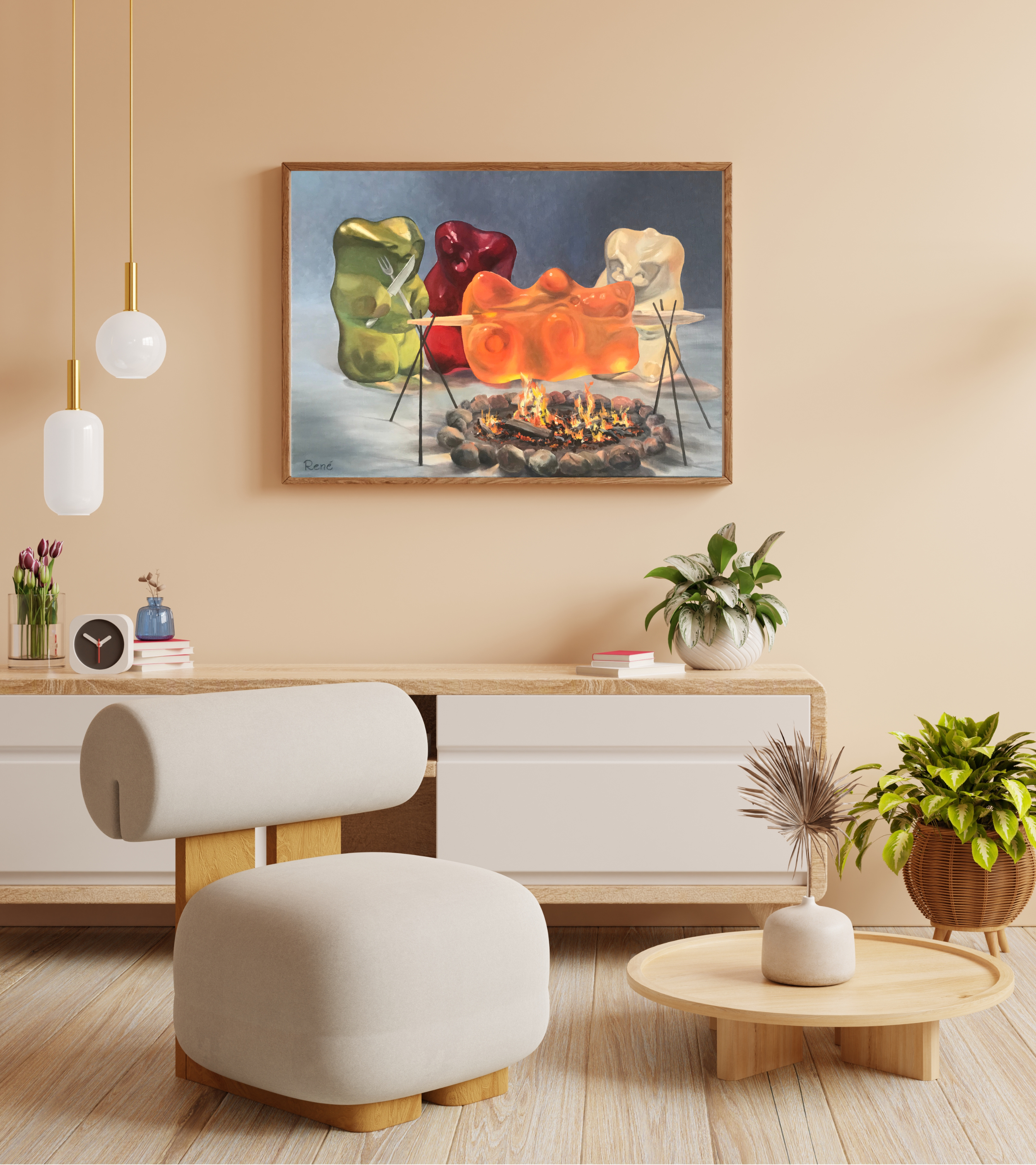 Gummibärchen-Kannibalen, Ölgemälde auf Leinwand, 50x70cm