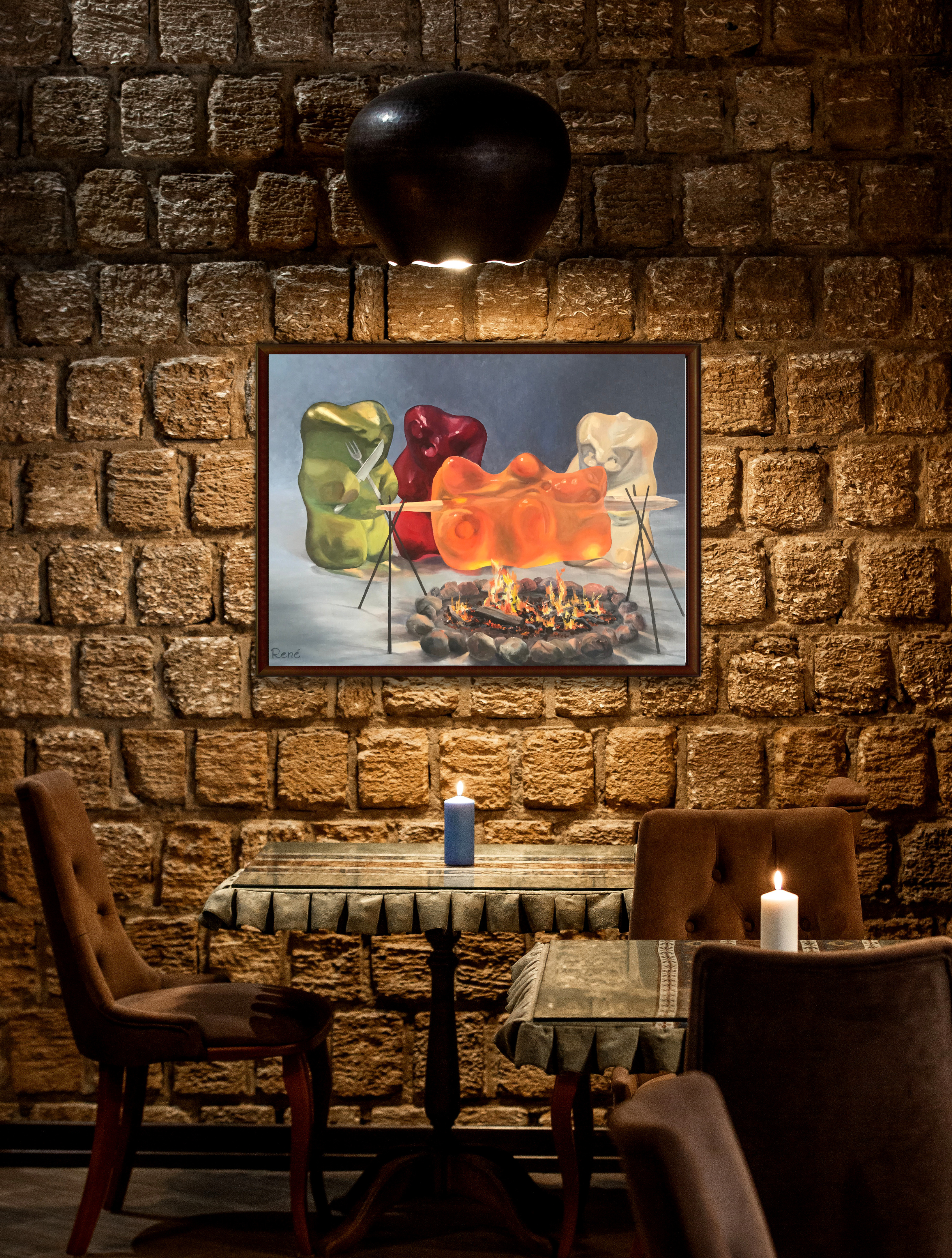 Gummibärchen-Kannibalen, Ölgemälde auf Leinwand, 50x70cm