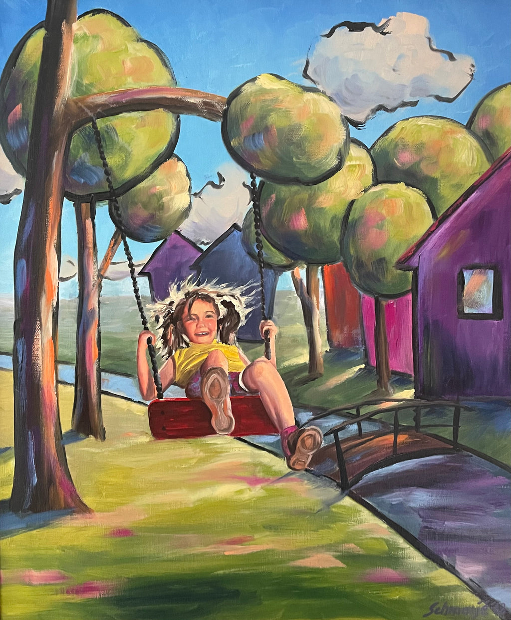 Junge mit Bobbycar, Ölbild auf Leinwand, 80x60cm